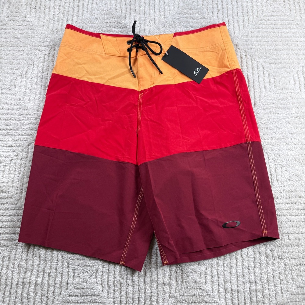 Oakley Ozaki Block 21 Board Shorts Men's 30 Orange Red Colorblock Surf Beach NWT